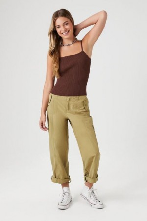 Pantalon Forever 21 Cuffed High Rise Joggers Mujer Verde Oliva | 5kEB3BX3iCE