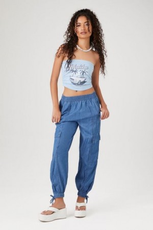 Pantalon Forever 21 Denim Cargo Joggers Mujer Azules Oscuro | nbv7jAkJzNH