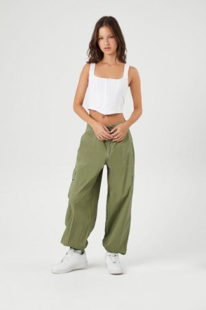 Pantalon Forever 21 Drawstring Poplin Cargo Joggers Mujer Verde Oliva | 5Bfmj94uWJr