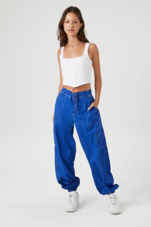 Pantalon Forever 21 Drawstring Poplin Cargo Joggers Mujer Azules | zrghoEqrLxh