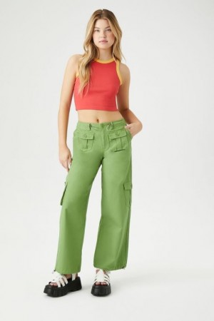 Pantalon Forever 21 Drawstring Wide Leg Cargo Mujer Verde | Nloc2FSpw5m