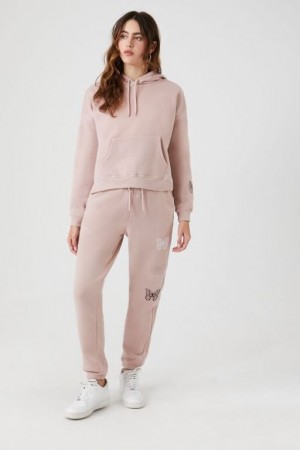 Pantalon Forever 21 Embroidered Fleece Joggers Mujer Marrones | vxOTjPJr3nQ