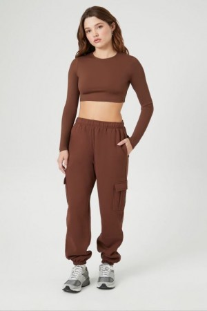 Pantalon Forever 21 Fleece Cargo Joggers Mujer Chocolate | gZZBnD943k7