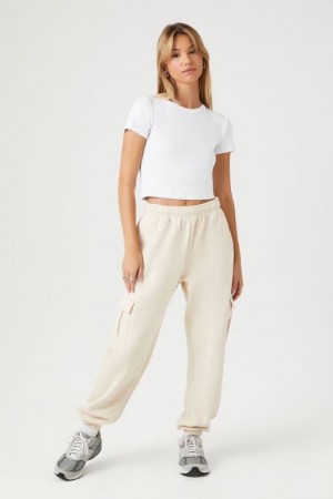 Pantalon Forever 21 Fleece Cargo Joggers Mujer Creme | F8yqXDbRh8q