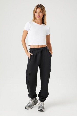 Pantalon Forever 21 Fleece Cargo Joggers Mujer Negras | TqguD0ZeSfI