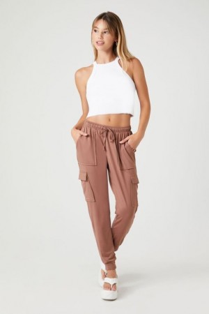 Pantalon Forever 21 Fleece Drawstring Cargo Joggers Mujer Marrones | bWal9AlH4sP