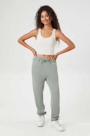 Pantalon Forever 21 Fleece Drawstring Joggers Mujer Verde | TIcG0A9Szsd