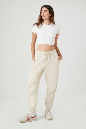 Pantalon Forever 21 Fleece Drawstring Joggers Mujer Beige | X0YjOoWPhHP