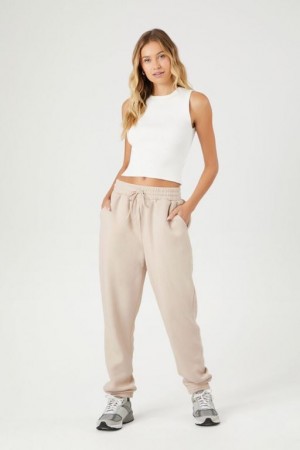 Pantalon Forever 21 Fleece Drawstring Joggers Mujer Marrones Claro | 8HVz94JxhTd