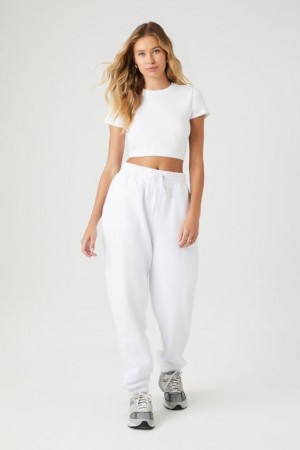 Pantalon Forever 21 Fleece Drawstring Joggers Mujer Blancas | LpPP0NLXKaW