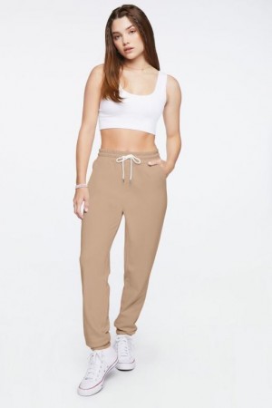 Pantalon Forever 21 Fleece Drawstring Joggers Mujer Gris Marrones | 410p2BbsAJ8