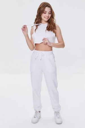 Pantalon Forever 21 Fleece Drawstring Joggers Mujer Blancas | Kkmy7YuLItz