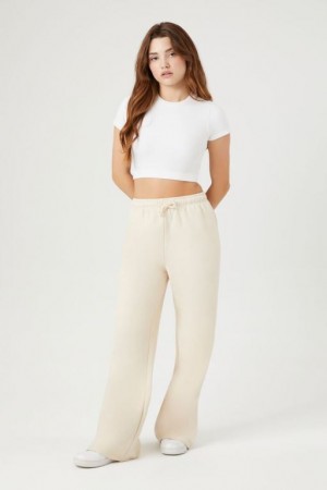 Pantalon Forever 21 Fleece Drawstring Sweatpants Mujer Creme | Nxt0hmfxkAU