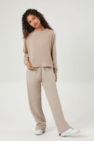 Pantalon Forever 21 French Terry Wide Leg Mujer Goat | bMwcqX5e8BS