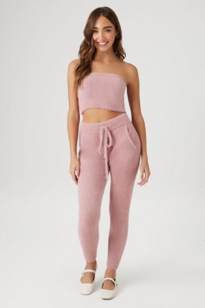 Pantalon Forever 21 Fuzzy Knit Joggers Mujer Moradas | GRTZuhGJpOo