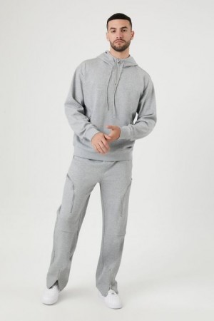 Pantalon Forever 21 Heathered Zip Up Drawstring Hombre Gris Claro | cc2aK1CiIOh