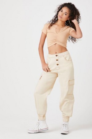 Pantalon Forever 21 High Rise Cargo Joggers Mujer Blancas | js16dTQuXNQ