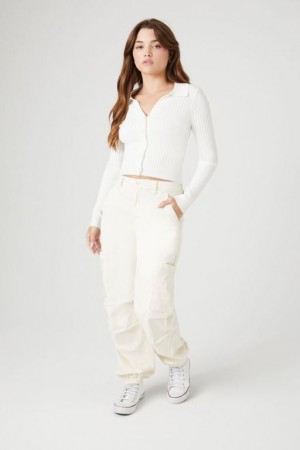 Pantalon Forever 21 High Rise Denim Cargo Mujer Blancas | s29ZjEXaBdb