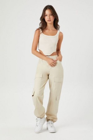 Pantalon Forever 21 High Rise Poplin Cargo Mujer Kaki | ZdlRFBAlO82