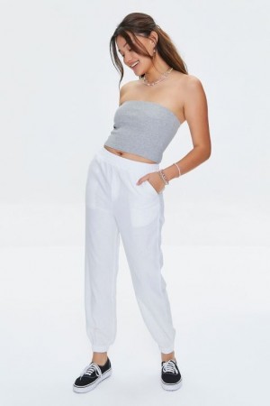 Pantalon Forever 21 Linen Blend Pocket Joggers Mujer Blancas | YwjGM8otuVq