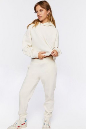 Pantalon Forever 21 Organically Grown Cotton Fleece Joggers Mujer Creme | vxf88ttblnt