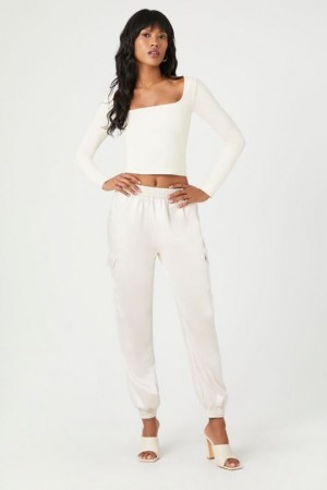 Pantalon Forever 21 Satin High Rise Joggers Mujer Blancas | YO1EfCQQV6p