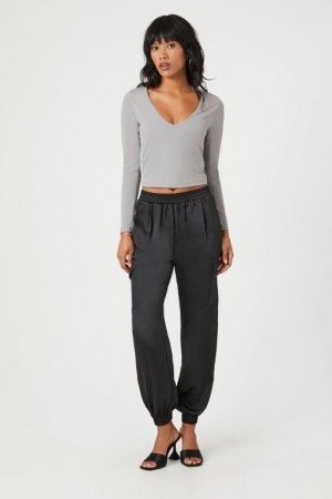 Pantalon Forever 21 Satin High Rise Joggers Mujer Negras | 4sEN9AzNi0l