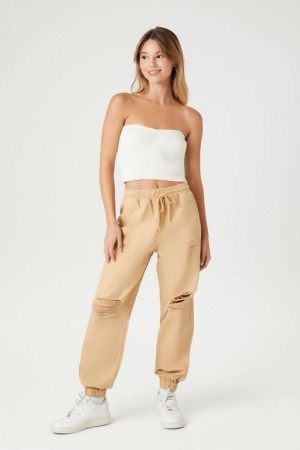 Pantalon Forever 21 Twill Drawstring Joggers Mujer Marrones | r381RzwkhSy