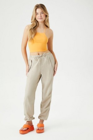 Pantalon Forever 21 Twill Drawstring Joggers Mujer Kaki | Q4g2JpSgpY0