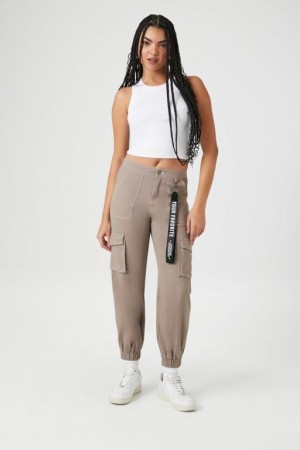 Pantalon Forever 21 Twill High Rise Lanyard Joggers Mujer Gris | H19bsTzV25f