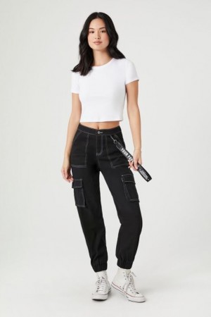 Pantalon Forever 21 Twill High Rise Lanyard Joggers Mujer Negras | 2mZAlyHUyka