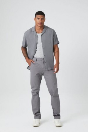 Pantalon Forever 21 Twill Mid Rise Slim Fit Hombre Gris | NfWcEAtrhUt