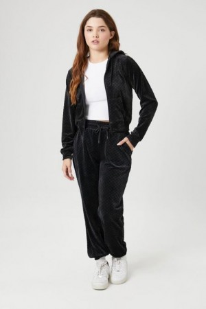 Pantalon Forever 21 Velour Lattice Drawstring Joggers Mujer Negras | tOvvXK77V2S