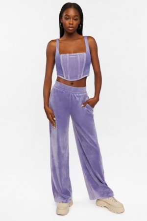 Pantalon Forever 21 Velour Wide Leg Mujer Moradas | i313vTBjDcN