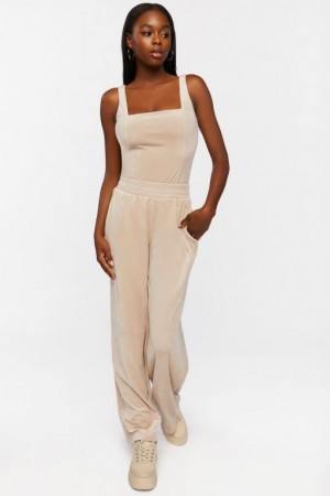 Pantalon Forever 21 Velour Wide Leg Mujer Gris | 431AWKSSbSm