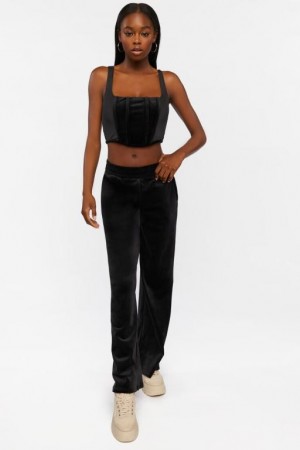 Pantalon Forever 21 Velour Wide Leg Mujer Negras | xCHfDChQ00f