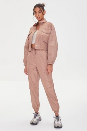 Pantalon Forever 21 Windbreaker Cargo Joggers Mujer Cocoa | tqNkJ8JIUQm