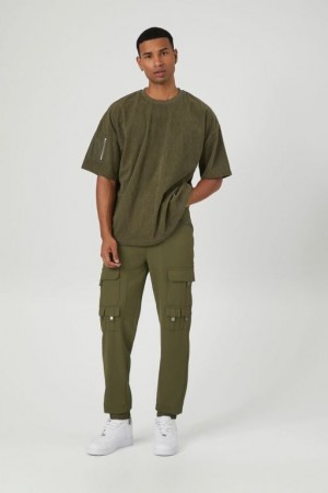 Pantalon Forever 21 Zippered Mid Rise Cargo Joggers Hombre Verde Oliva | tTMbI01dnVW