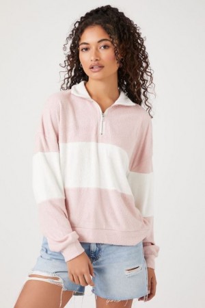 Pullover Forever 21 A Rayas Half Zip Mujer Rosas Blancas | fVZrS97KrLG