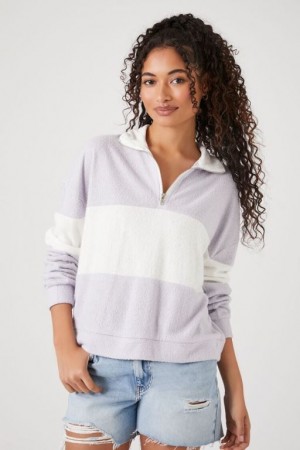 Pullover Forever 21 A Rayas Half Zip Mujer Lavanda Blancas | PsdSUaCwpXz