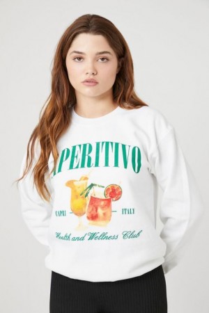 Pullover Forever 21 Aperitivo Estampadas Fleece Mujer Blancas Multicolor | 35rQvYEnwSK