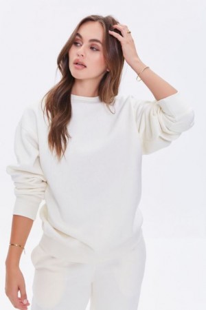 Pullover Forever 21 Basic Fleece Crew Mujer Creme | x13YFOYLqzg