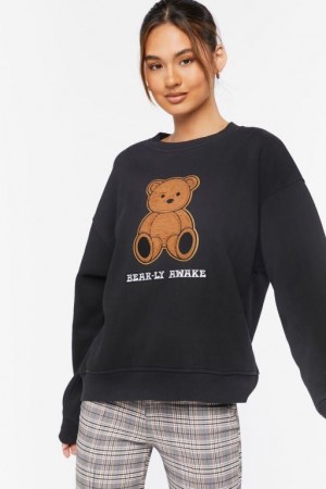 Pullover Forever 21 Bear Ly Awake Estampadas Mujer Negras Multicolor | HLvHxpNV6Sb