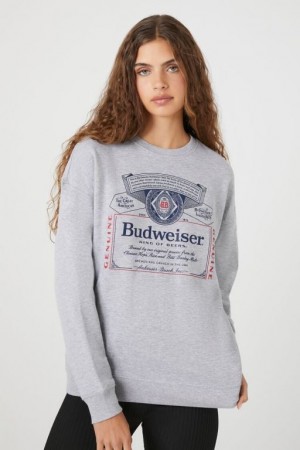 Pullover Forever 21 Budweiser Estampadas Mujer Gris Multicolor | LBMEOBfAzfB