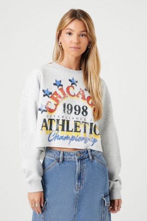 Pullover Forever 21 Chicago Athletics Estampadas Mujer Gris Multicolor | 46iMWaQKO0C