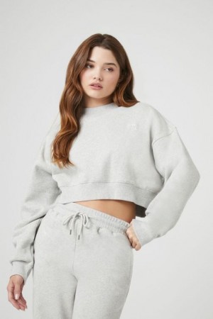 Pullover Forever 21 Cropped Fleece Mujer Gris | NkJv0mvxsSM