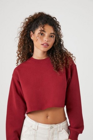 Pullover Forever 21 Cropped Fleece Mujer Burdeos | 5vBnTPYuYvC