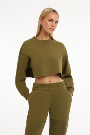 Pullover Forever 21 Cropped Fleece Mujer Verde Oliva | LJu2j6MsG0J