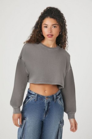 Pullover Forever 21 Cropped French Terry Mujer Gris | BMOna4tH8w3