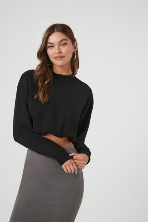 Pullover Forever 21 Cropped French Terry Mujer Negras | 2qLJcKDz8vO